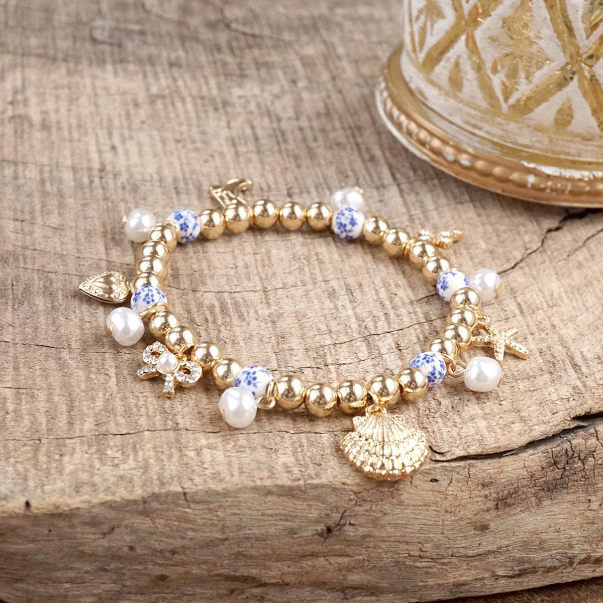 Chinoiserie & Gold Multi-Charm Bracelet
