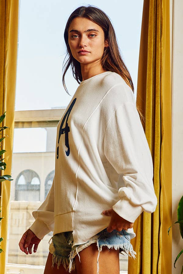 Asymmetrical Hem Graphic Print Sweatshirt