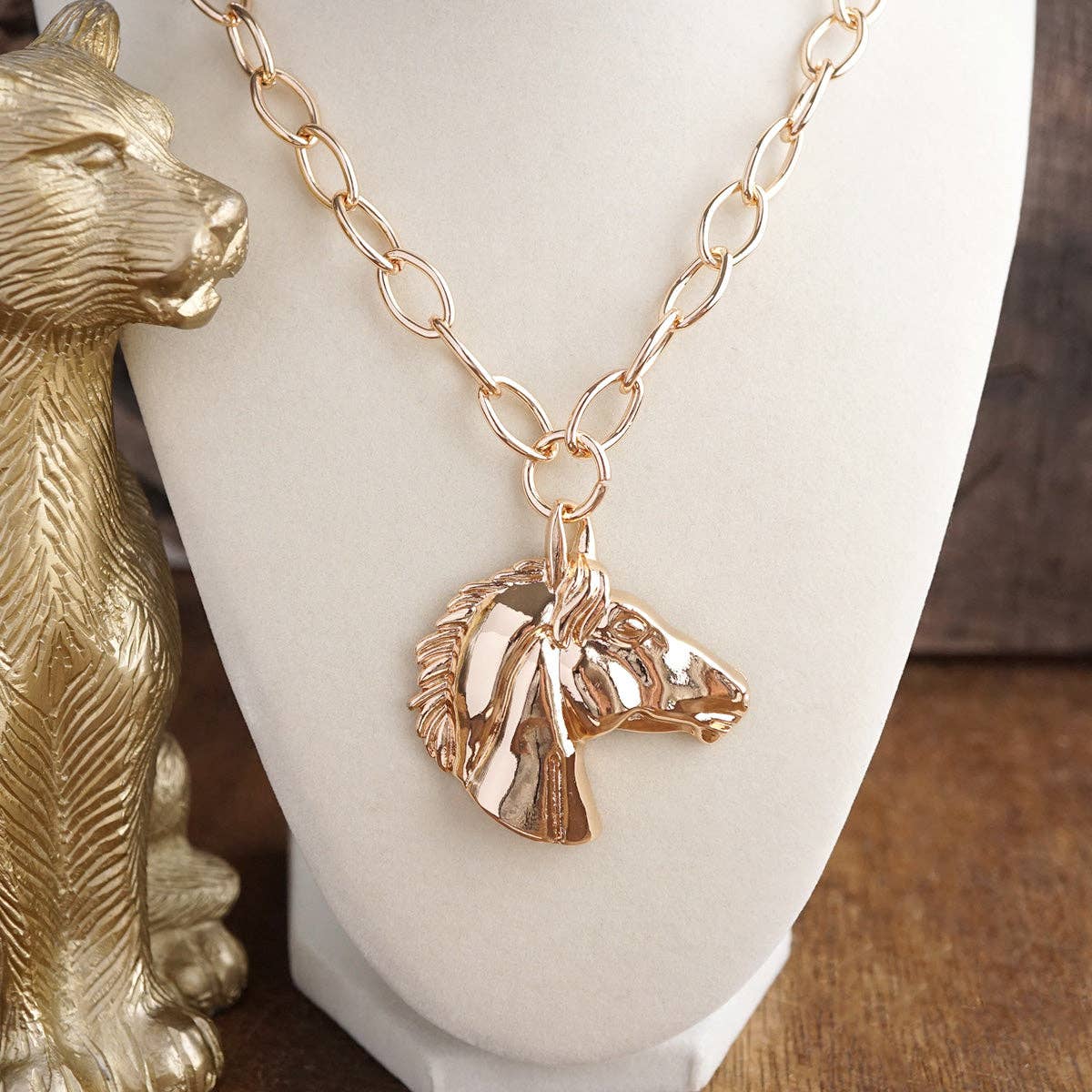 Golden Prairie – Sculpted Horse Pendant Necklace