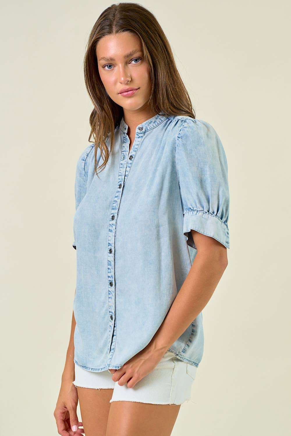 DENIM BUTTON FRONT TENCEL TOP