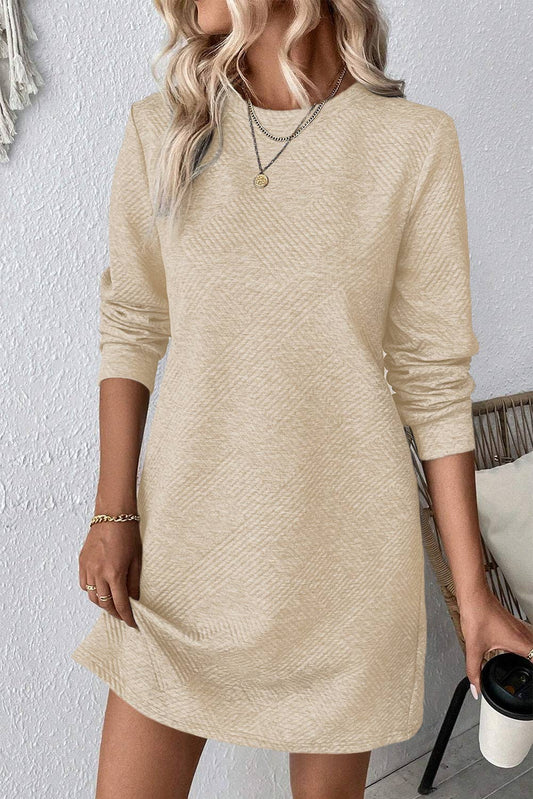 Solid Textured Long Sleeve Dress