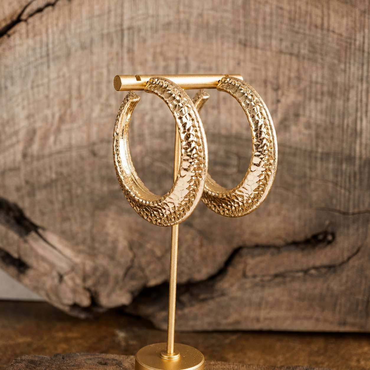 Gilded Echo – Textured Statement Hoop Earrings