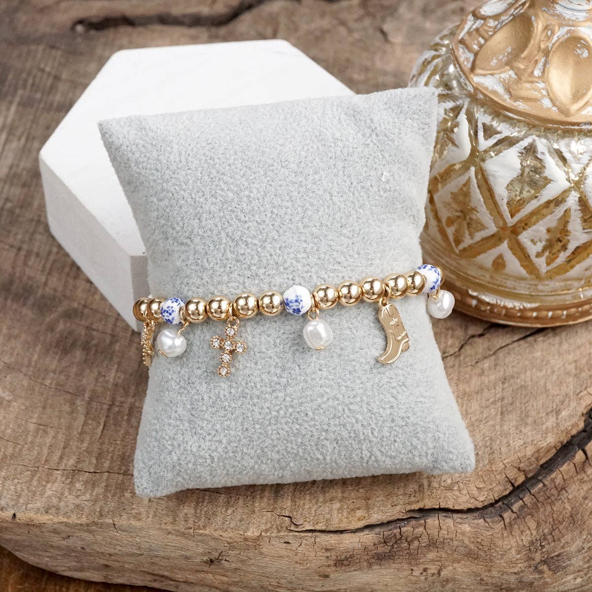 Chinoiserie & Gold Multi-Charm Bracelet