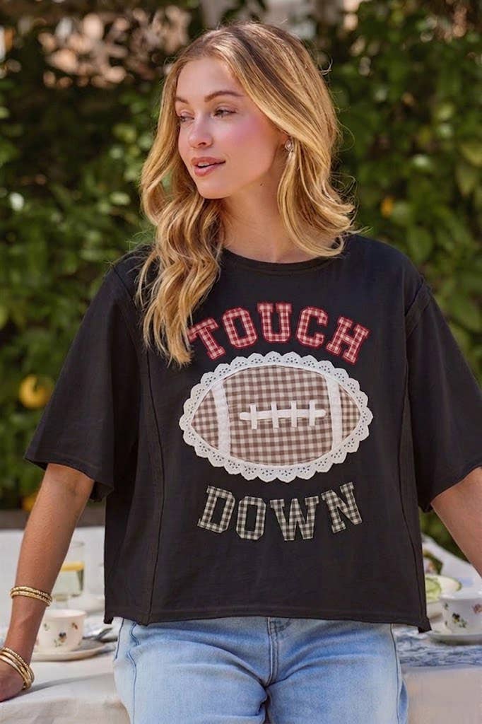 FOOTBALL TOUCHDOWN LETTER PATCH GAMEDAY KNIT TOP_JLT00152-05