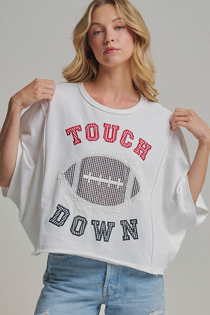 FOOTBALL TOUCHDOWN LETTER PATCH GAMEDAY KNIT TOP_JLT00152-05