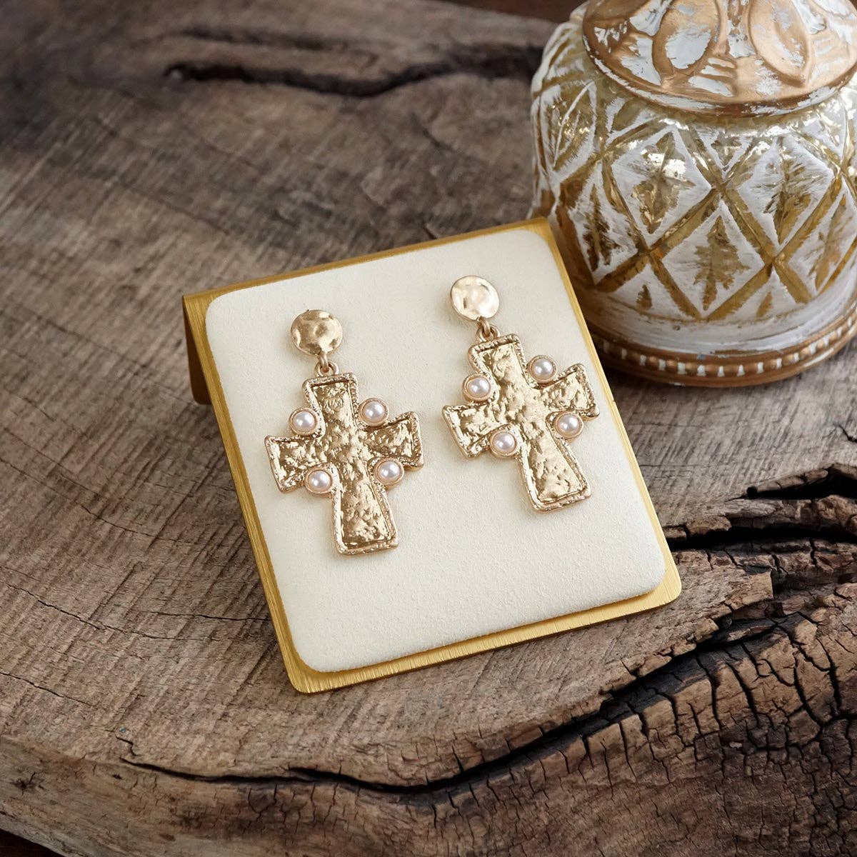 Golden Creed – Minimal Byzantine Cross Earrings