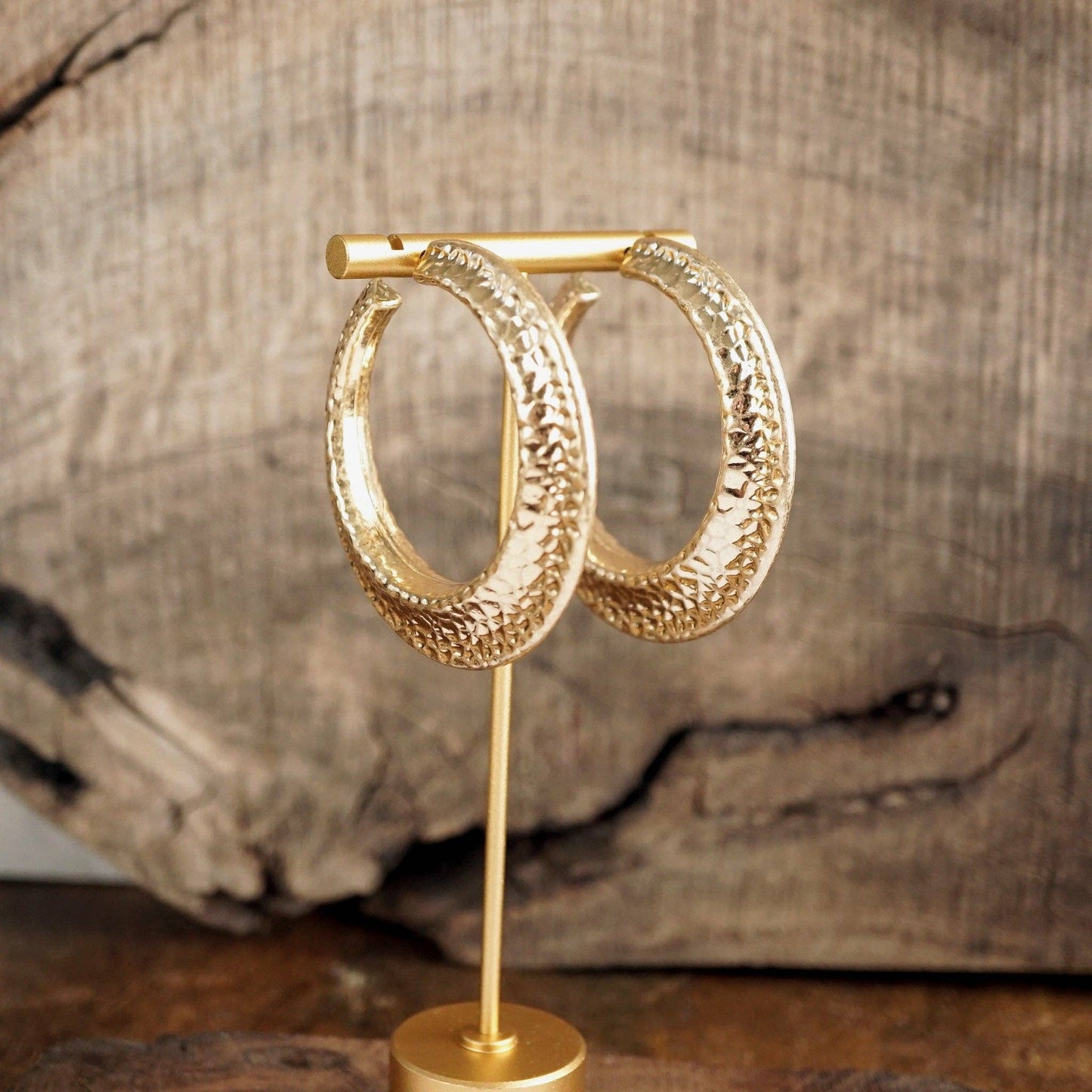 Gilded Echo – Textured Statement Hoop Earrings