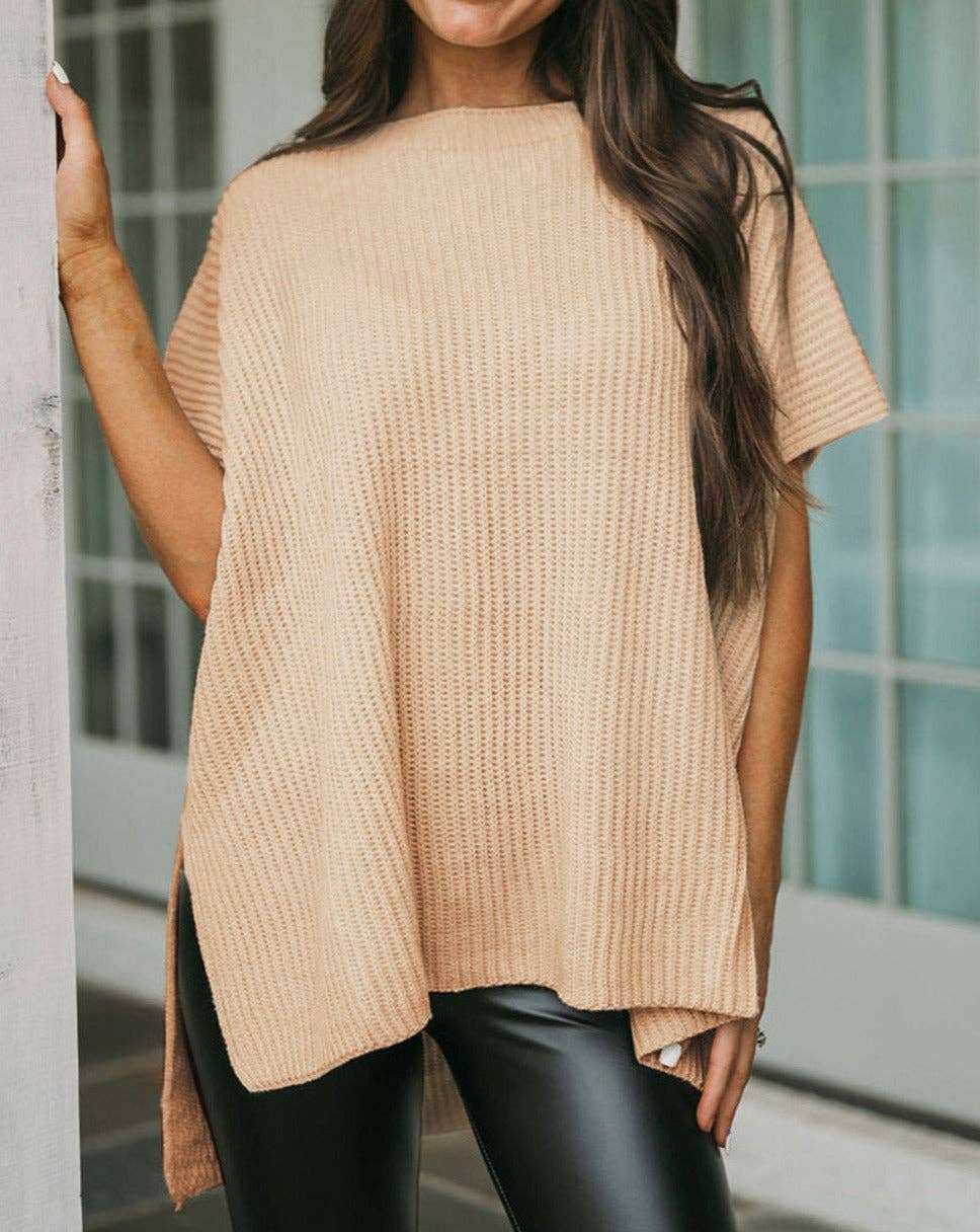 Short Sleeve Side Slit Sweater