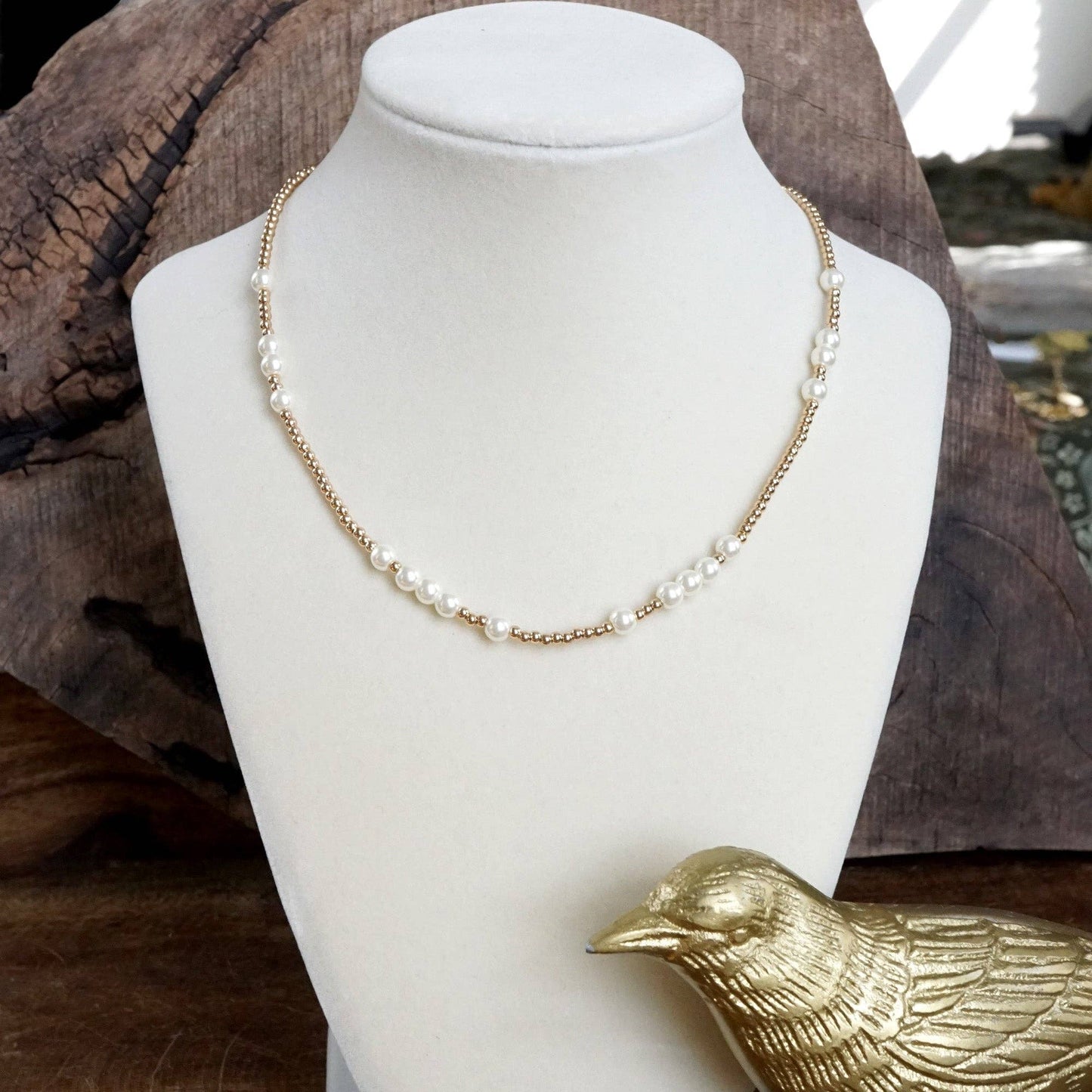 Dainty Pearls and Gold Beads Necklace 1026