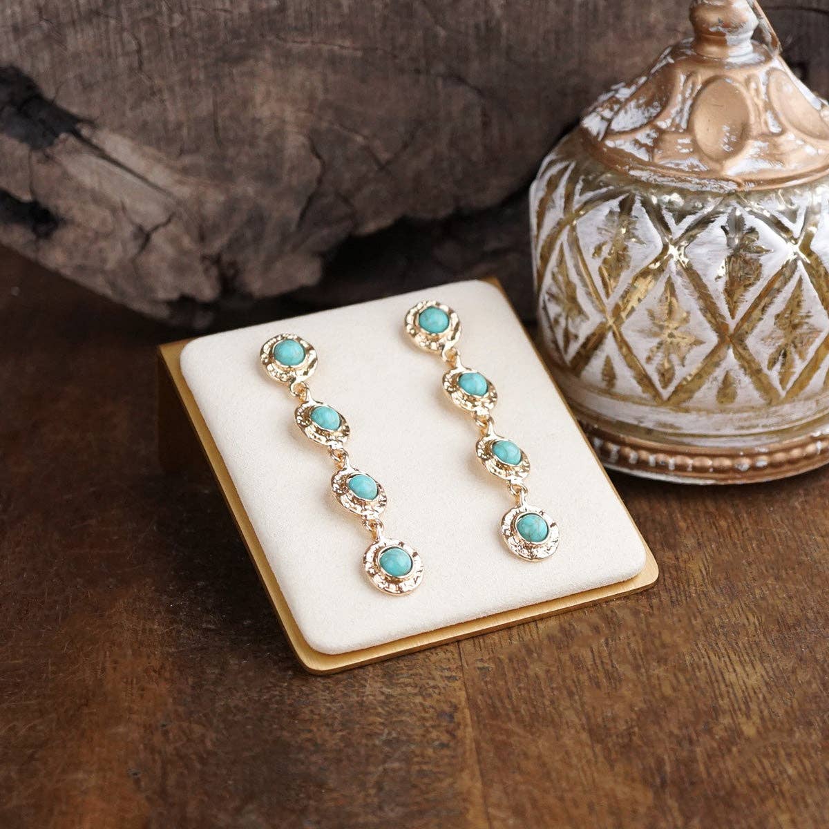 Pearl Turquoise Gold Drop Earrings – Petite Glow