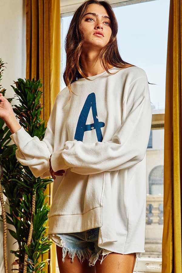 Asymmetrical Hem Graphic Print Sweatshirt