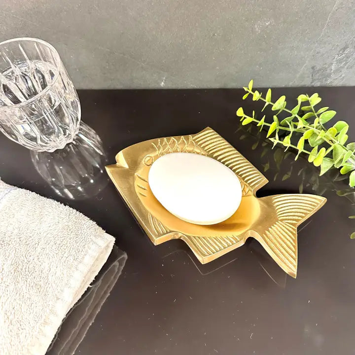 Polished & Etched Gold Aluminum Fish Tray/Soap Dish