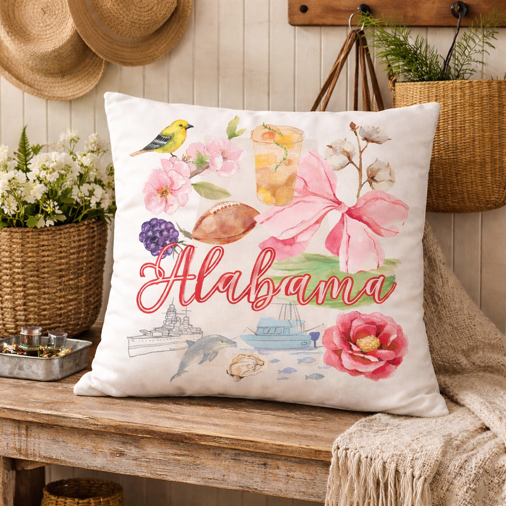 Alabama Watercolor Throw Pillow