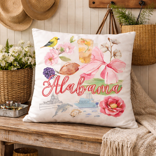 Alabama Watercolor Throw Pillow