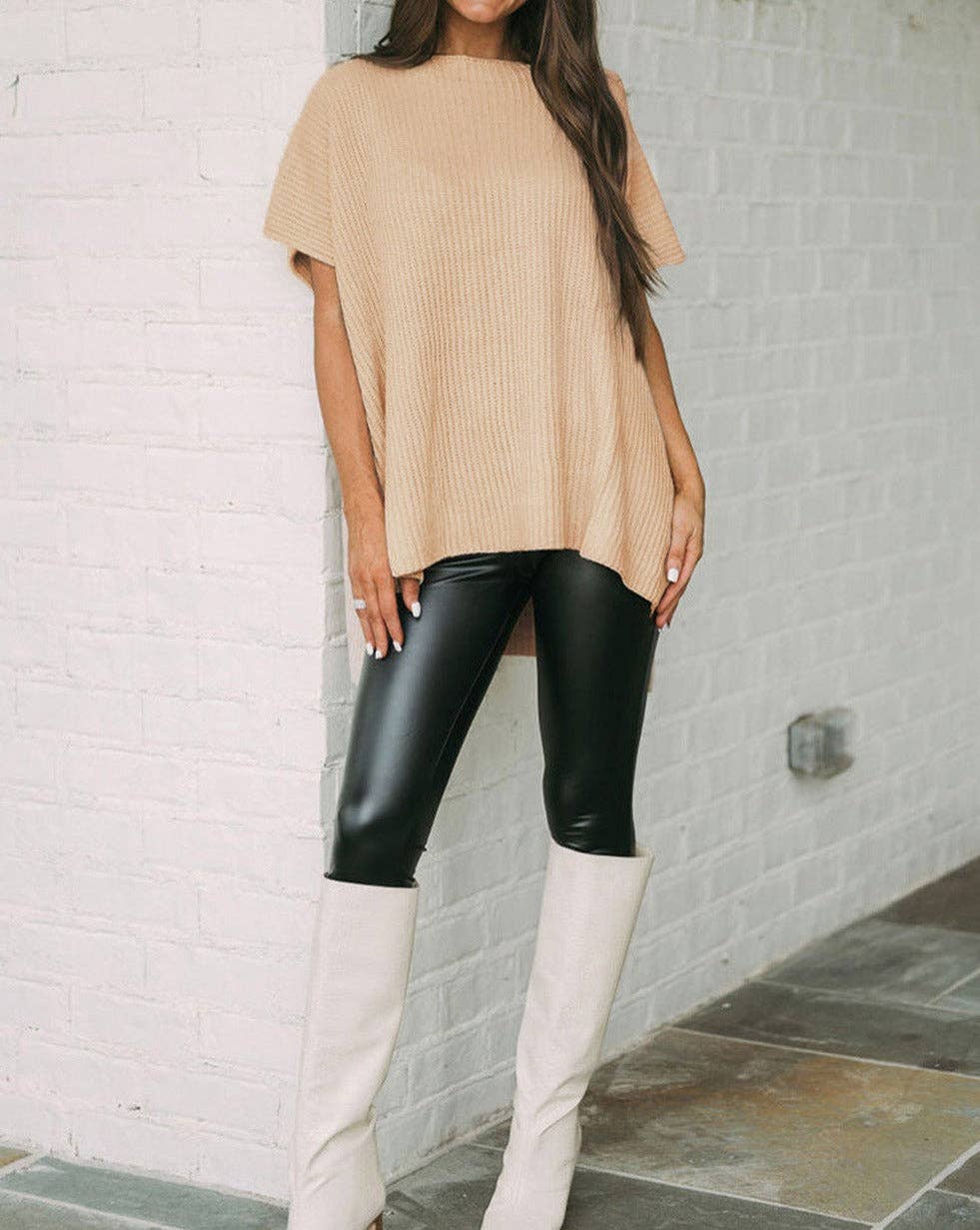 Short Sleeve Side Slit Sweater