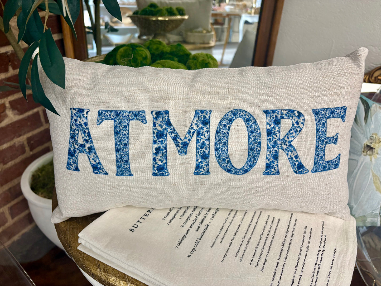 Chinoiserie Blue and White Floral Atmore, Alabama Lumbar Pillow