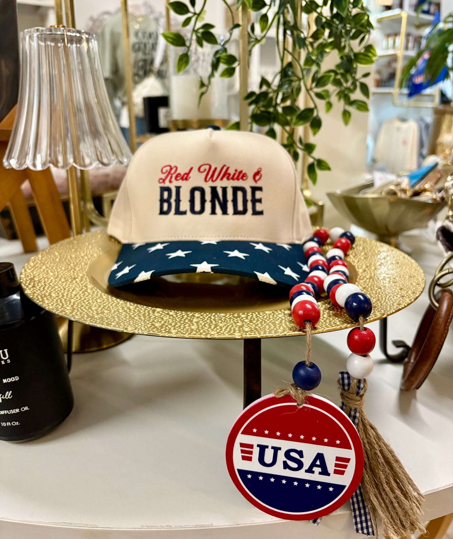 Red White & Blonde Hat