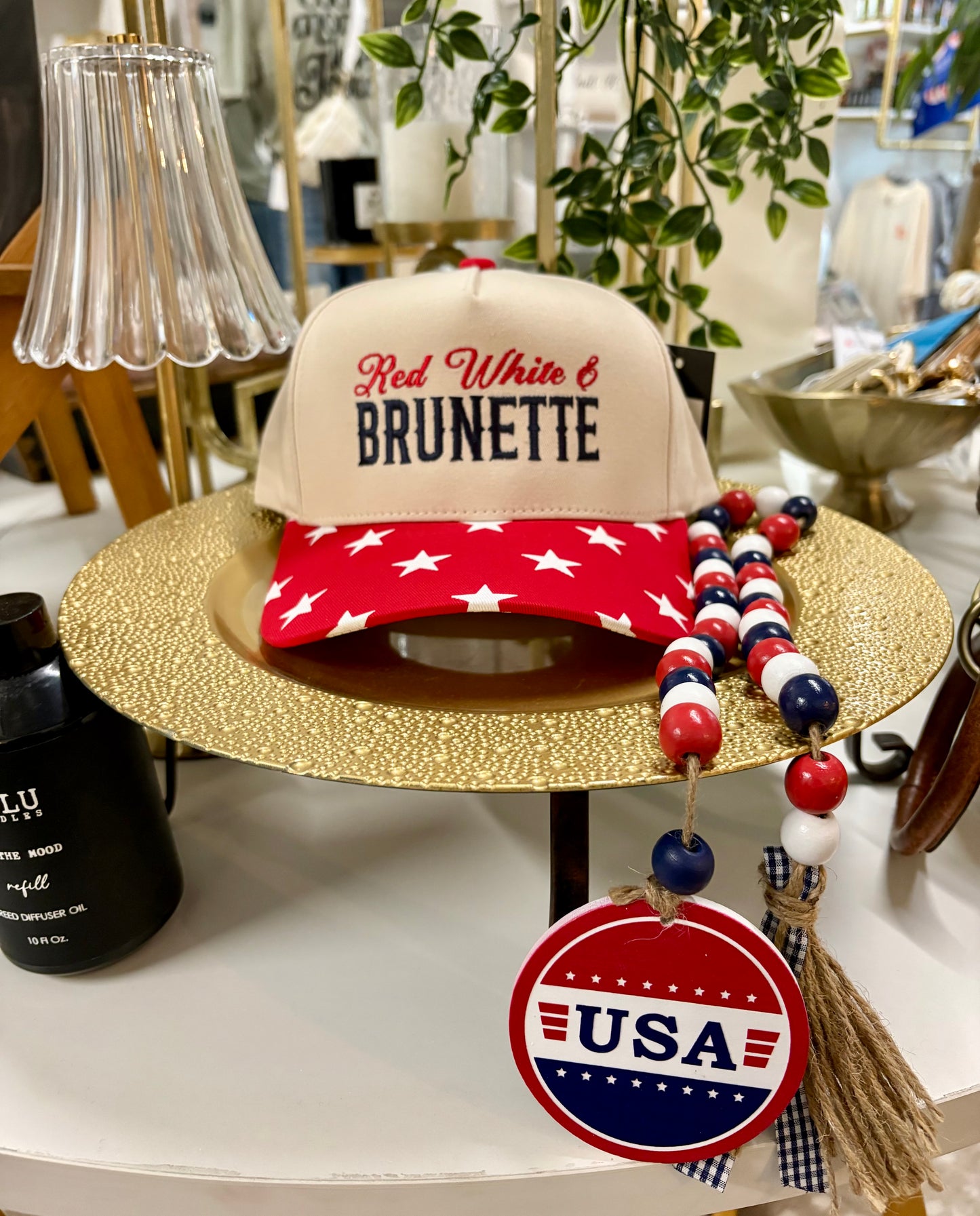 Red, White & Brunette Hat