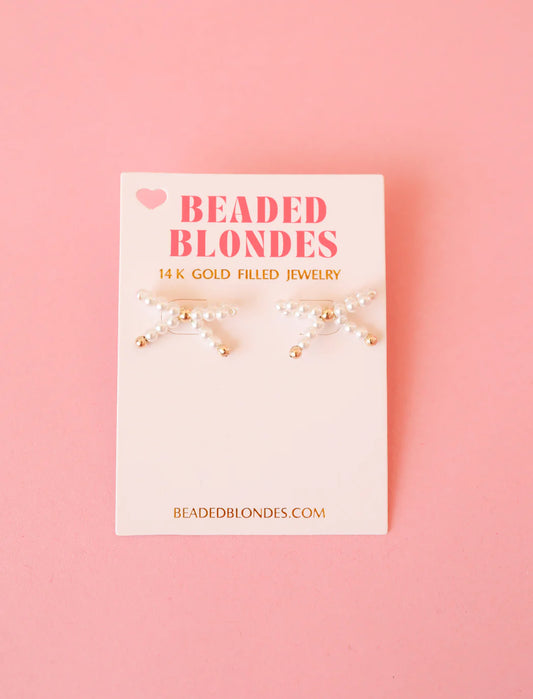 Beaded Blondes Pearl Bow Earrings