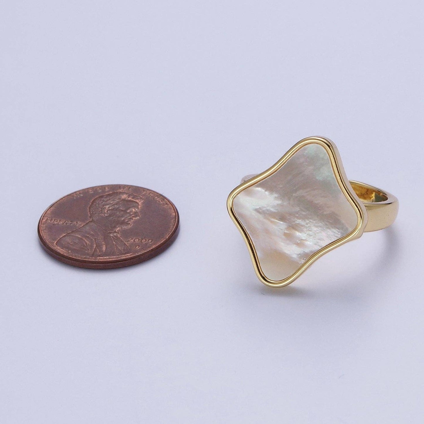 GoldFilled Pearl Shell Abstract Rhombus Quatrefoil Open Ring