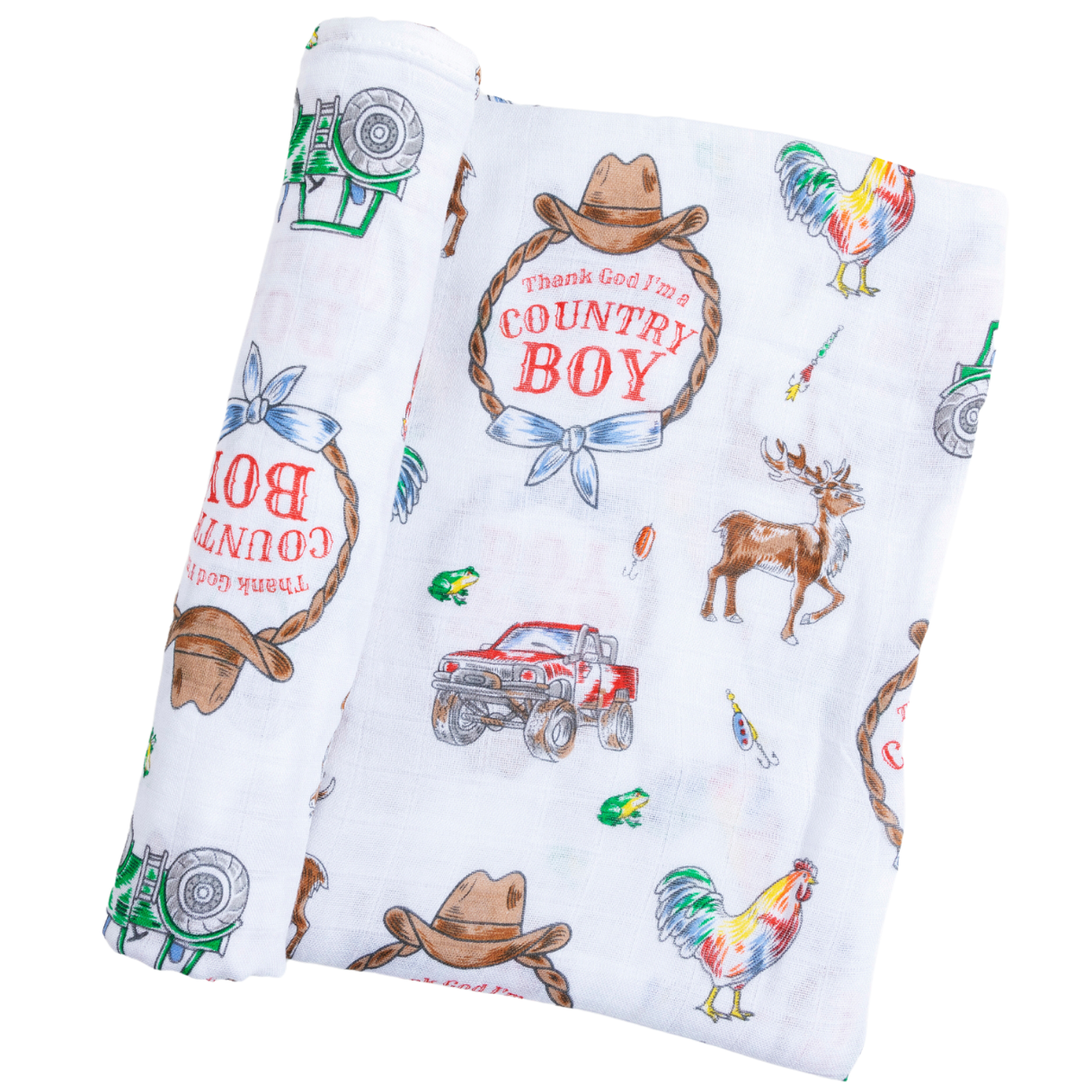 Country Boy Muslin Swaddle Receiving Blanket