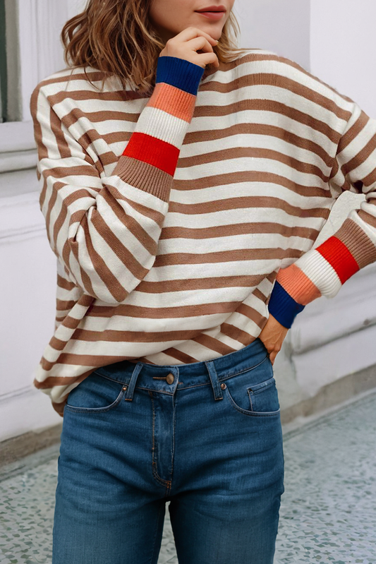 Colorblock Bishop Sleeve Turtleneck Sweater