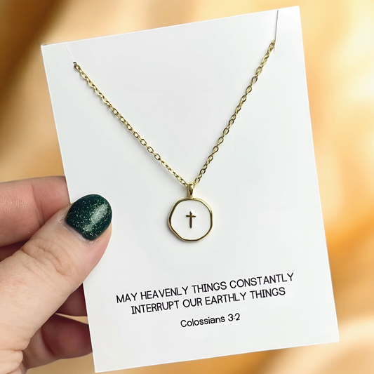 Gold and White Cross Charm Necklace | Christian Jewelry