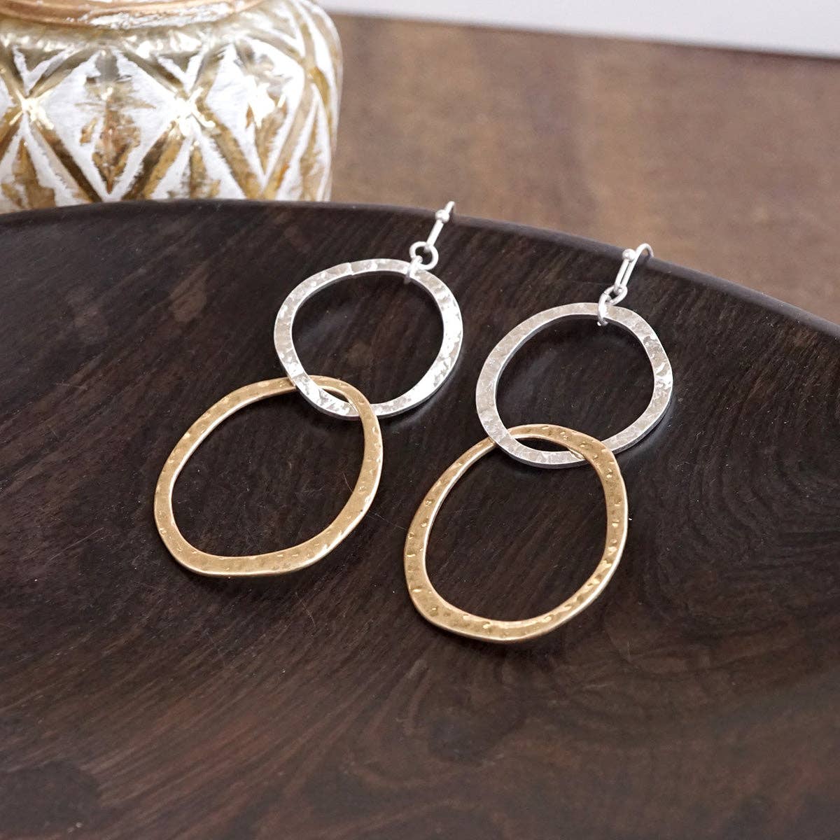 Two-Tone Boho Hoop Dangle Earrings Silver and Gold tone