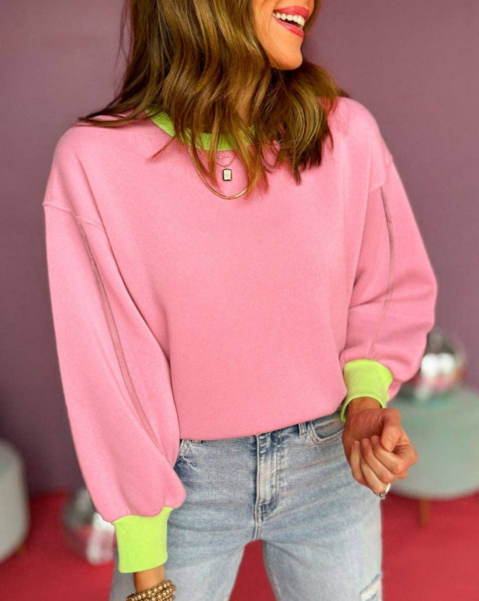 Colorblock Bubble Sleeve Sweatshirt