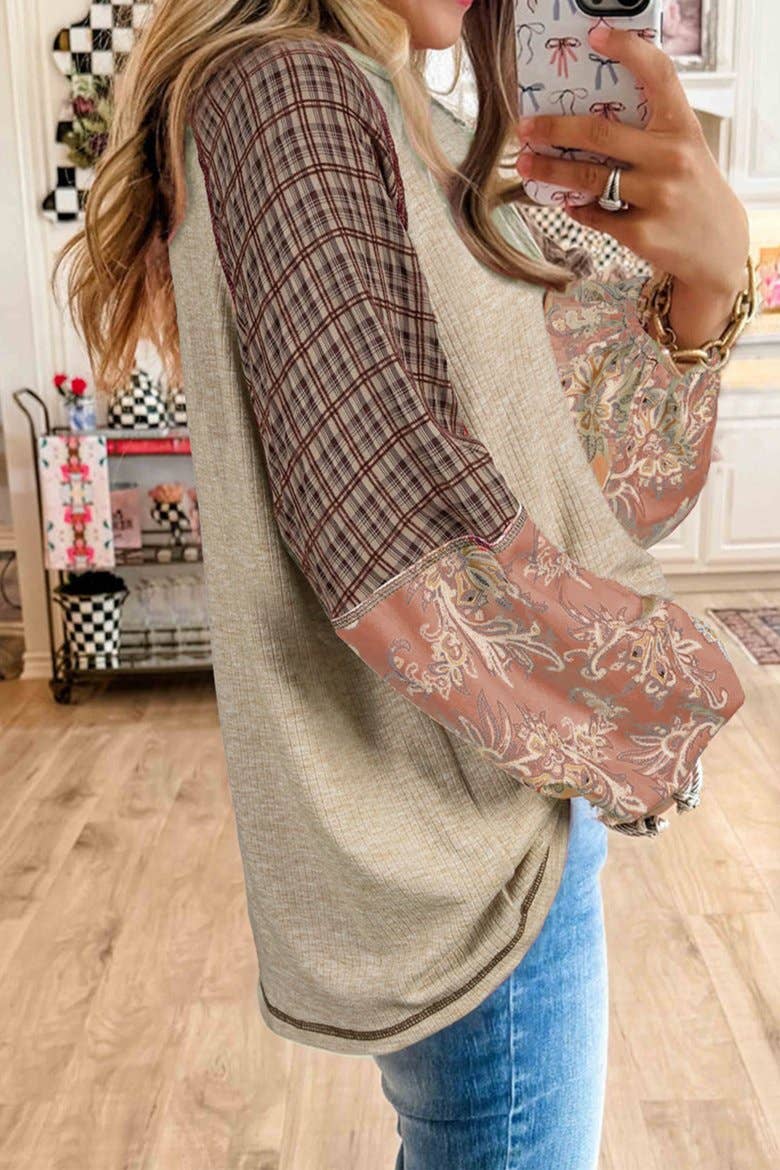 Paisley Plaid Raglan Sleeve Blouse
