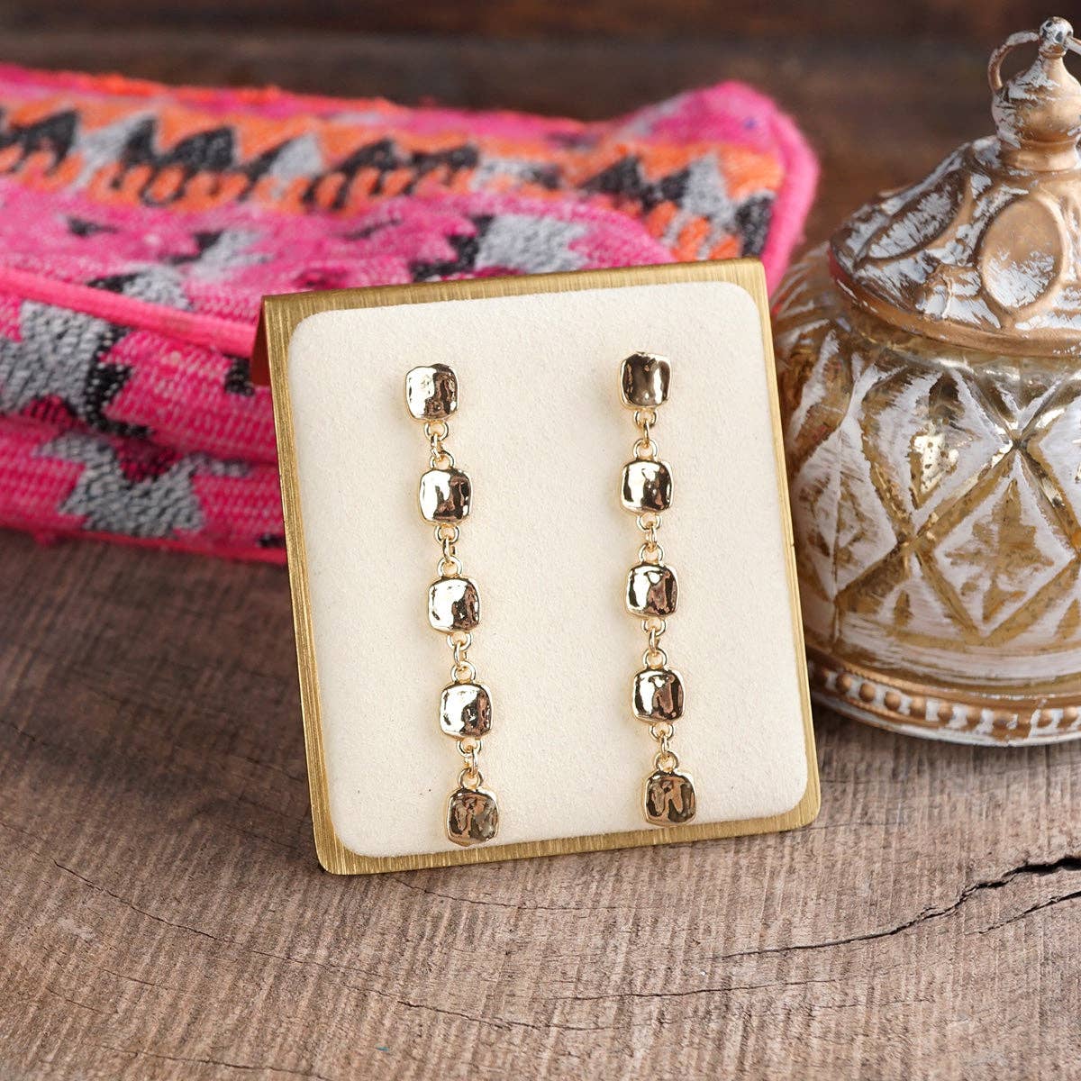 Desert Drift – Textured Square Drop Earrings