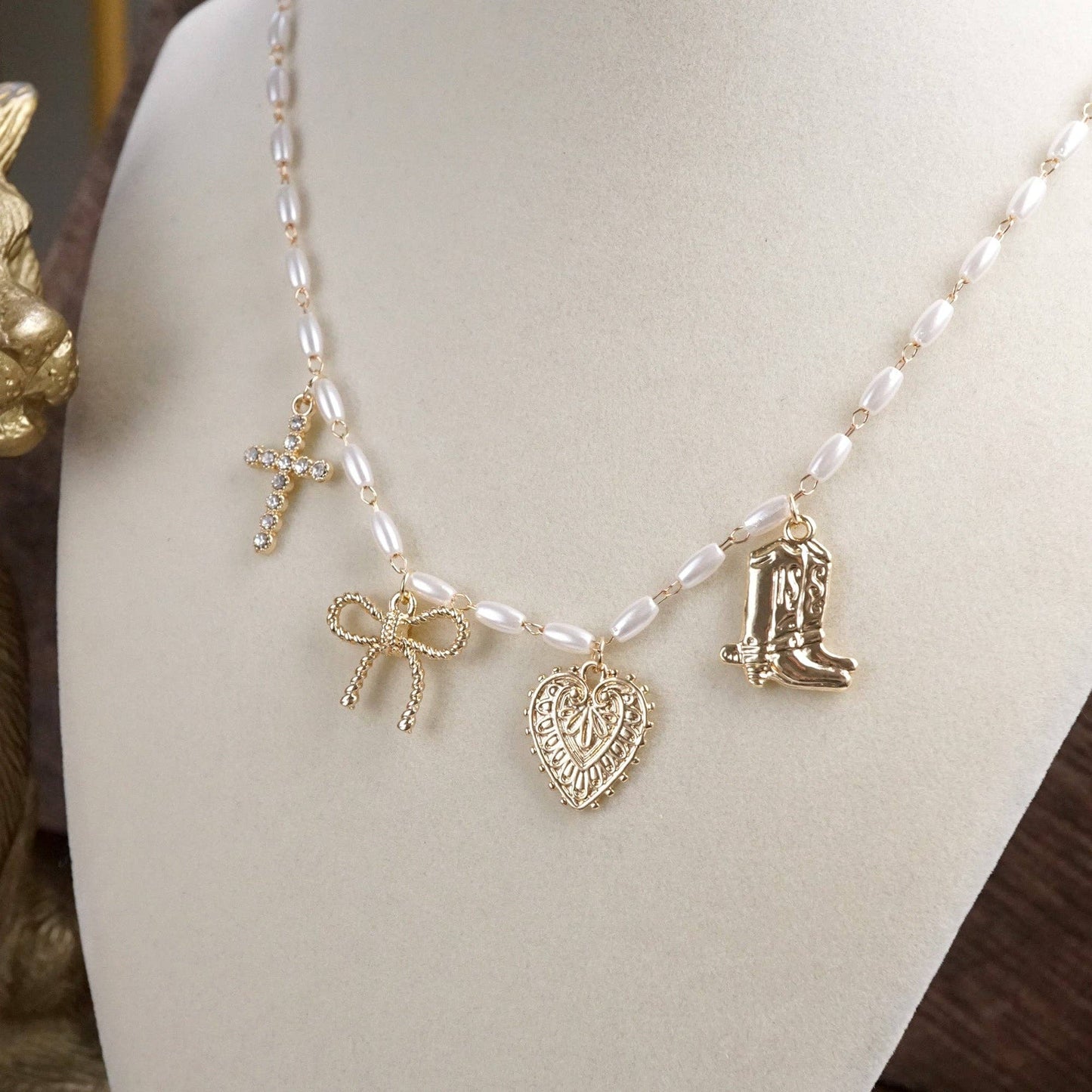 Dainty Multi-Charm & Pearl Necklace 7720