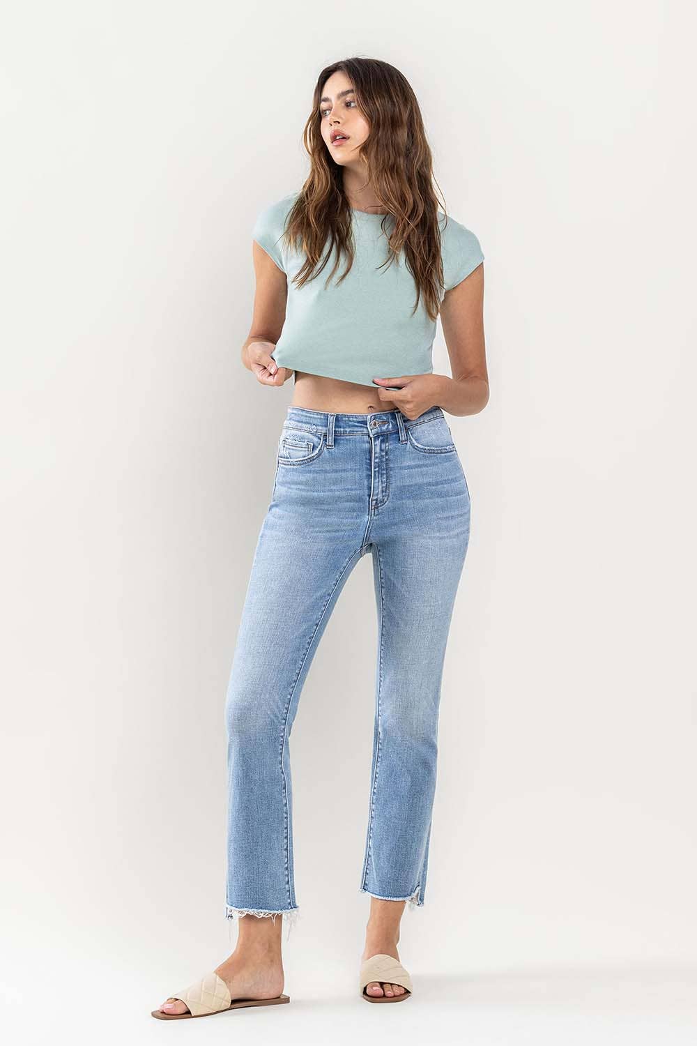 HIGH RISE CROP FLARE JEANS T5988