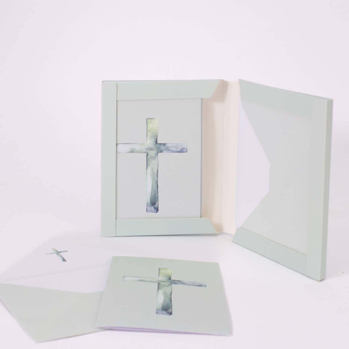 Jade Cross Stationery Set   Blue/White   4.5x3