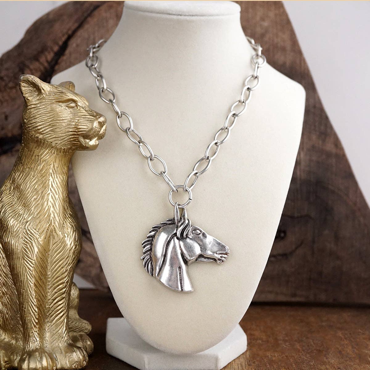 Golden Prairie – Sculpted Horse Pendant Necklace