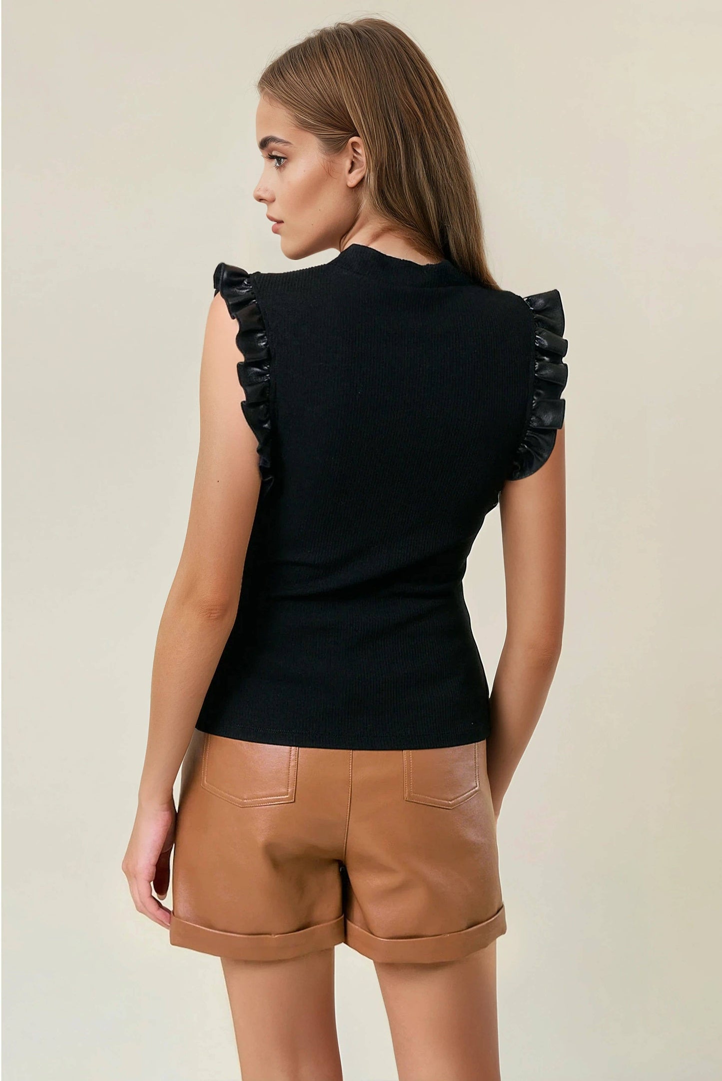 MOCK NECK RUFFLE TANK TOP