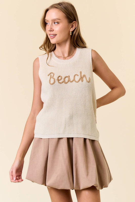Roud Neck Beach Sweater Tank Top