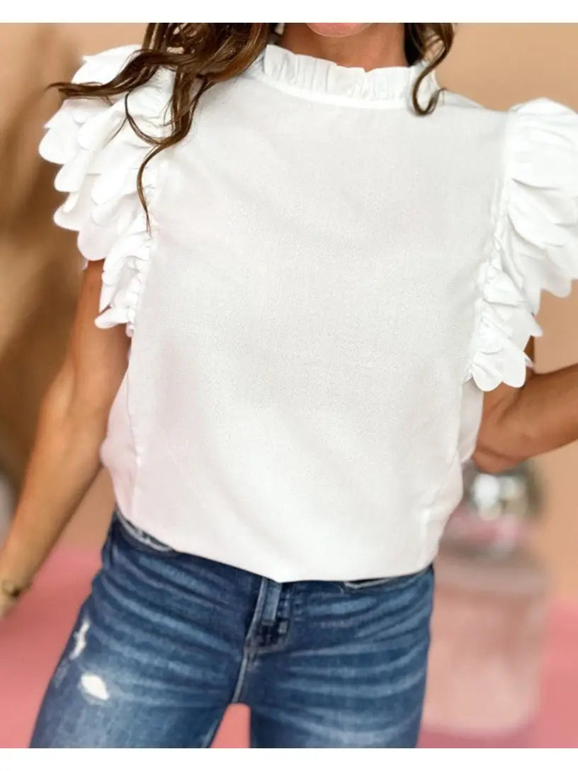 Scalloped Ruffle Short Sleeve Top