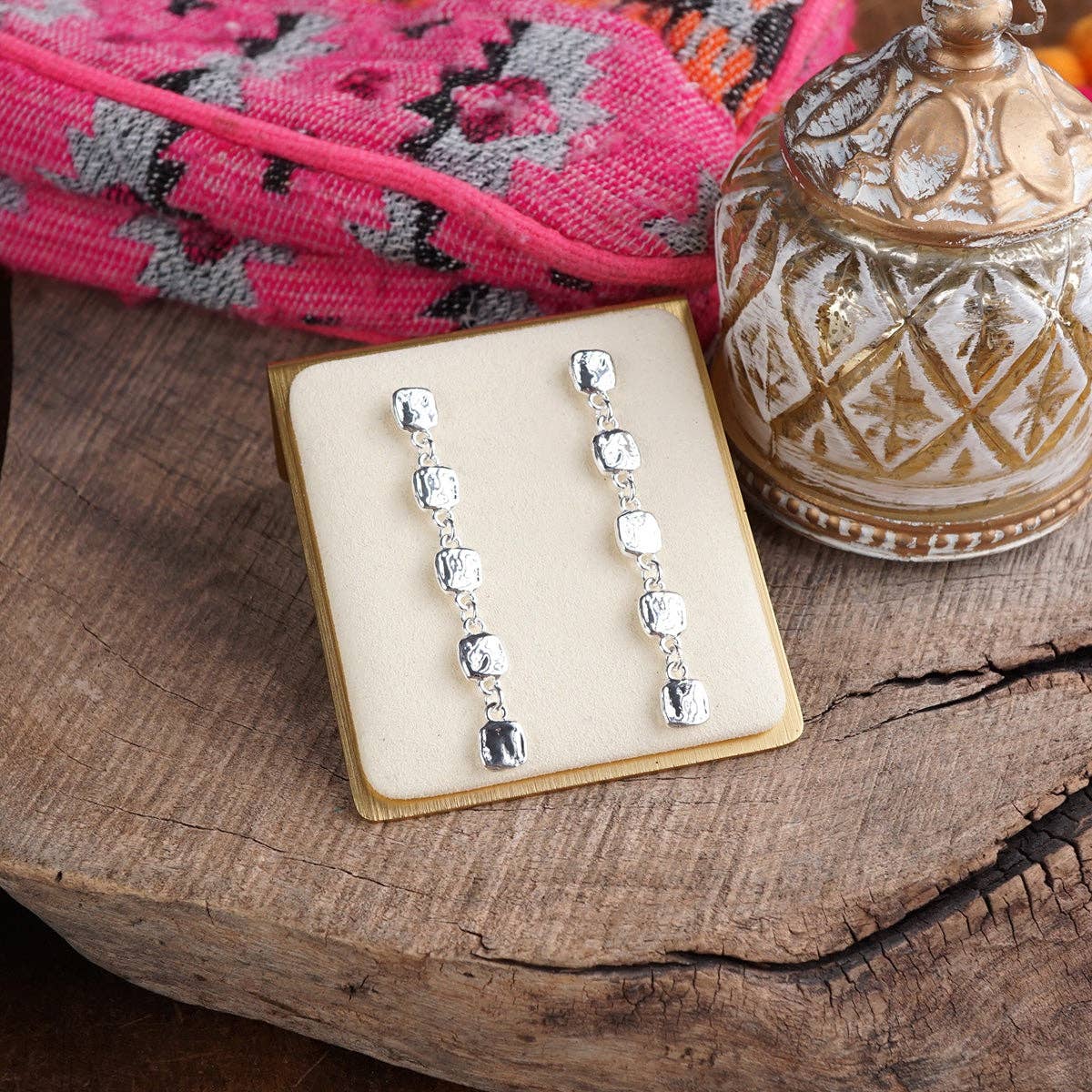 Desert Drift – Textured Square Drop Earrings