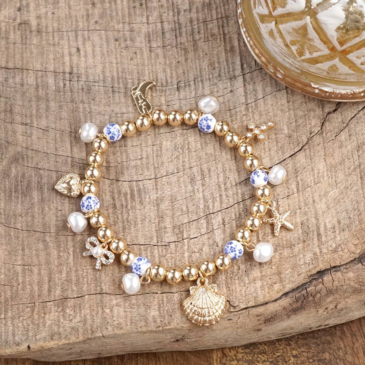 Chinoiserie & Gold Multi-Charm Bracelet