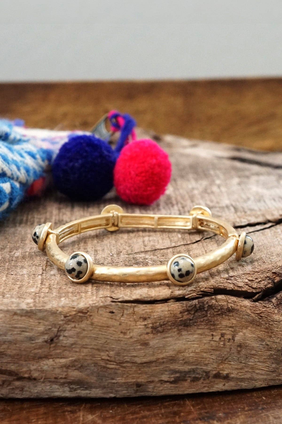 Jeweled Golden Bangle with Semi Precious Stone Dots