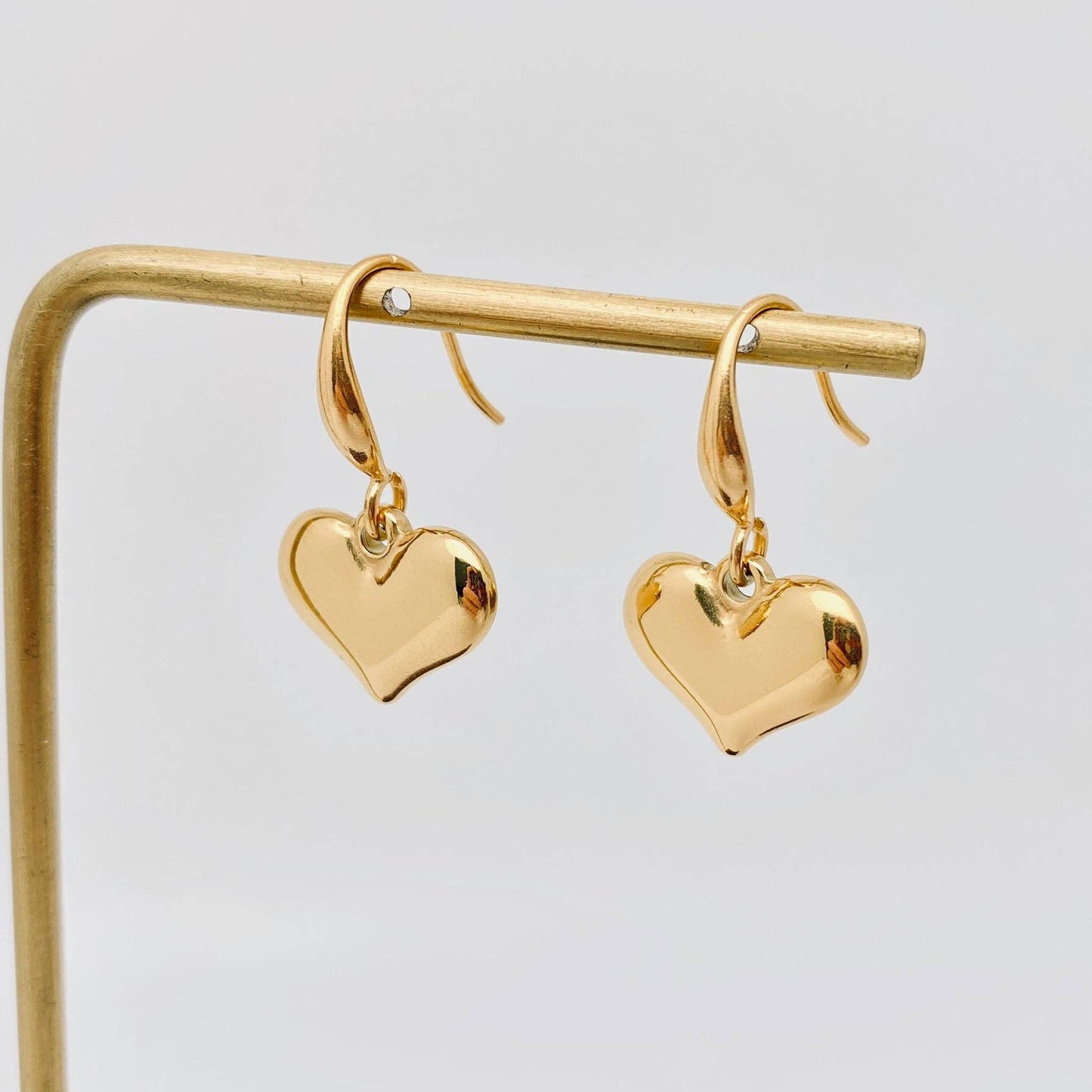 Heart Charm 18K Gold Plated Stainless Steel Earrings - FGS