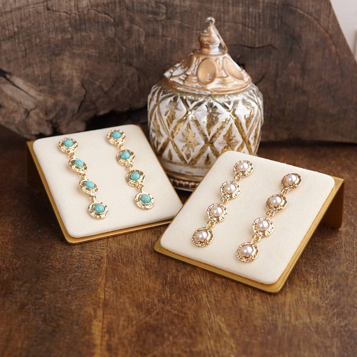 Pearl Turquoise Gold Drop Earrings – Petite Glow