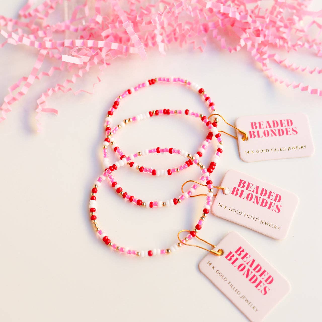 Beaded Blondes Red Pink & White Sprinkle Bracelet