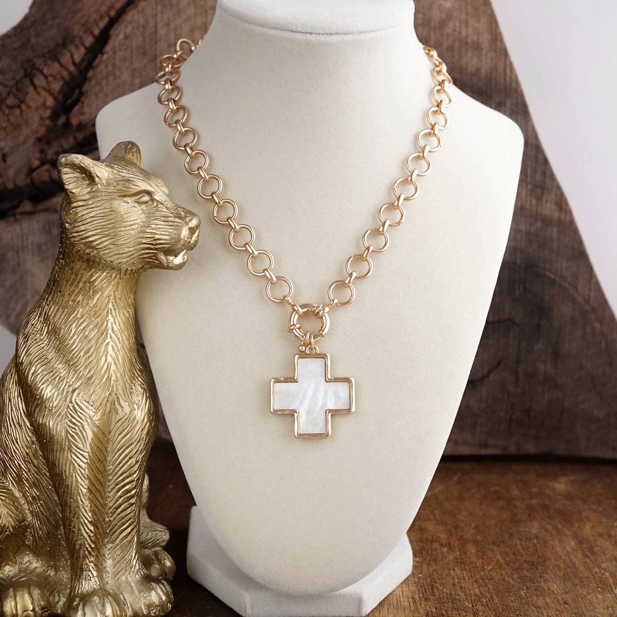 Luminous Cross – Mother of Pearl Drop Earrings