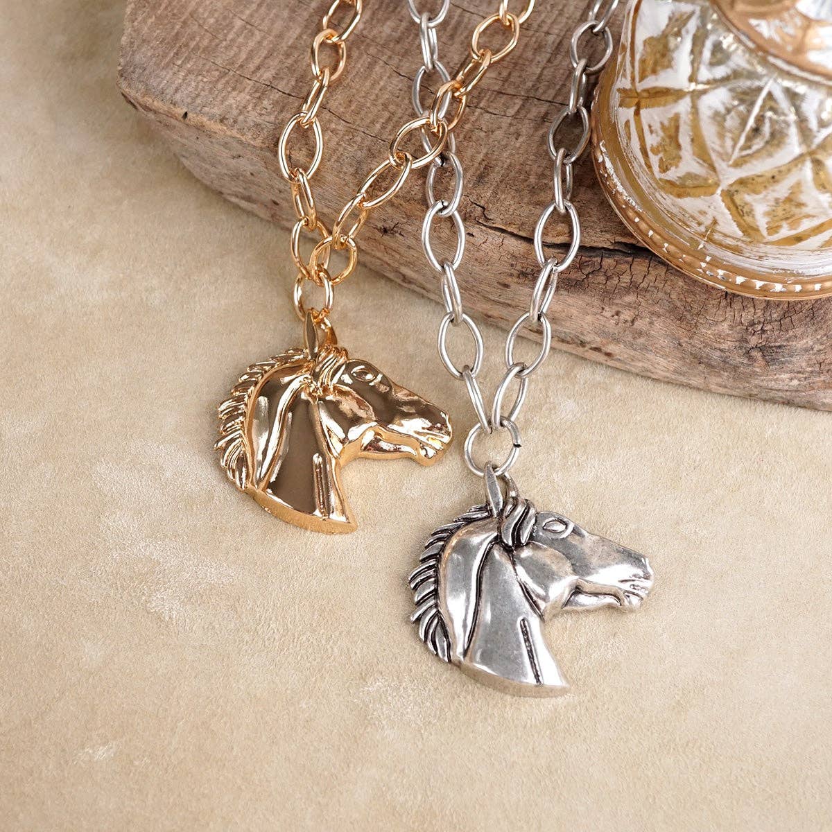 Golden Prairie – Sculpted Horse Pendant Necklace