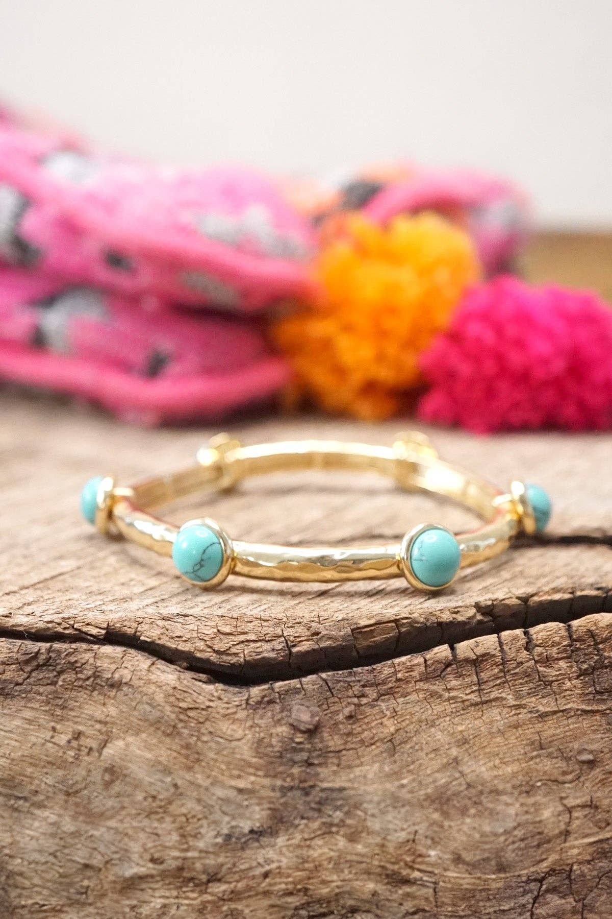 Jeweled Golden Bangle with Semi Precious Stone Dots