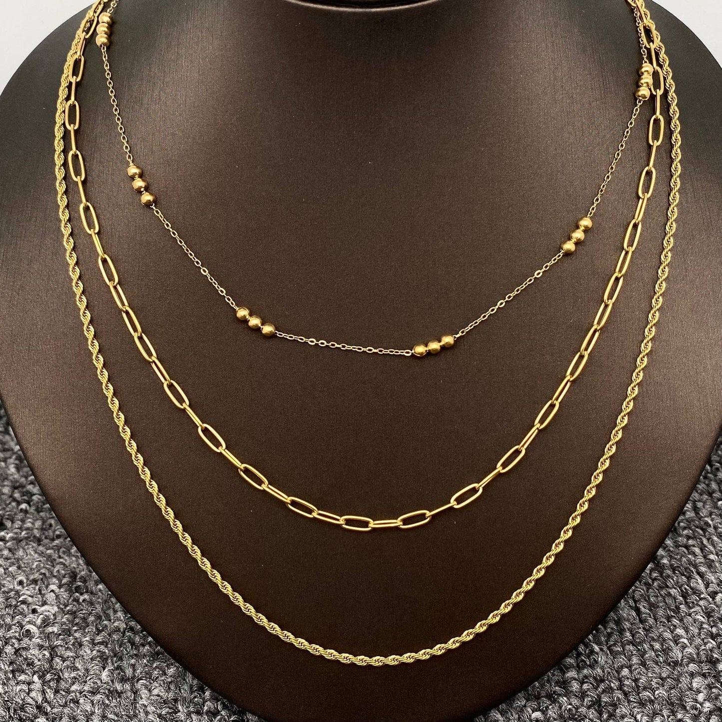 FGS -18K Gold-plated Stainless Steel 3-layer Chain Necklace