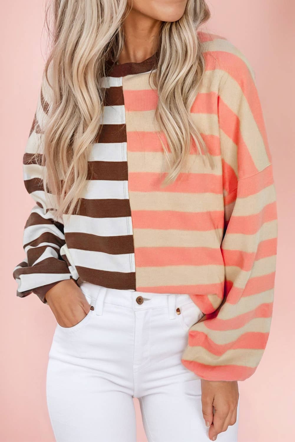 Color-Block Striped Drop Shoulder Sweatshirt