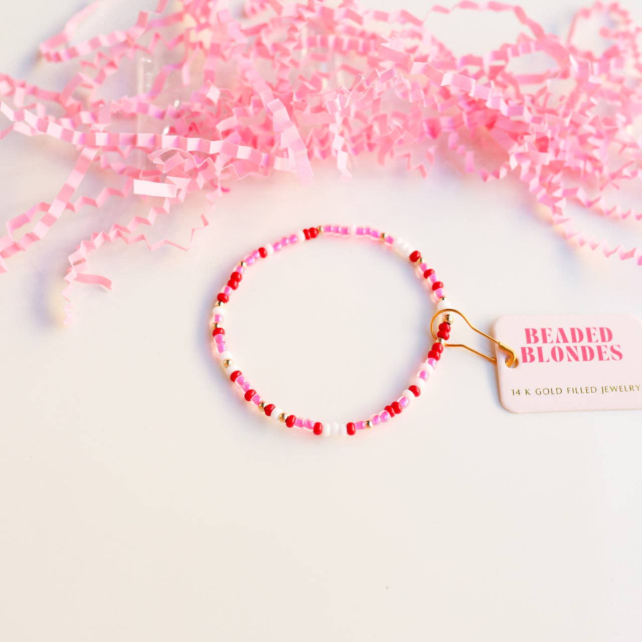 Beaded Blondes Red Pink & White Sprinkle Bracelet